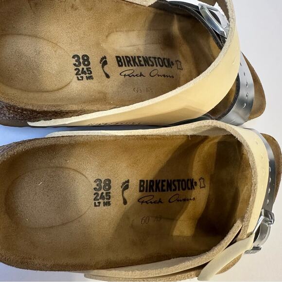 Birkenstock x Rick Owens Arizona Leather Slides Sandal EU 38 US 7 Milk / Silver - Picture 5 of 13